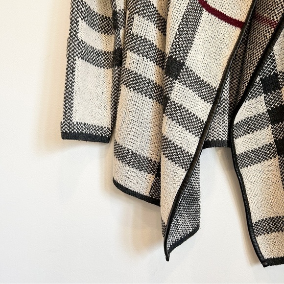 Papillon Plaid Waterfall Open Cardigan Sweater Cream Size M - Picture 6 of 8